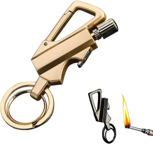 Multifunctional Match Kerosene Lighter - with Keychain Bottle Opener, Reusable Windproof and Waterproof Matches, Suitable for Outdoor Camping (Kerosene Not Included)(Gold)