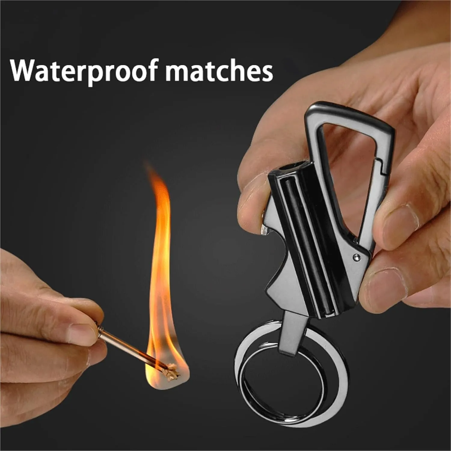 Multifunctional Match Kerosene Lighter - with Keychain Bottle Opener, Reusable Windproof and Waterproof Matches, Suitable for Outdoor Camping (Kerosene Not Included)(Gold)