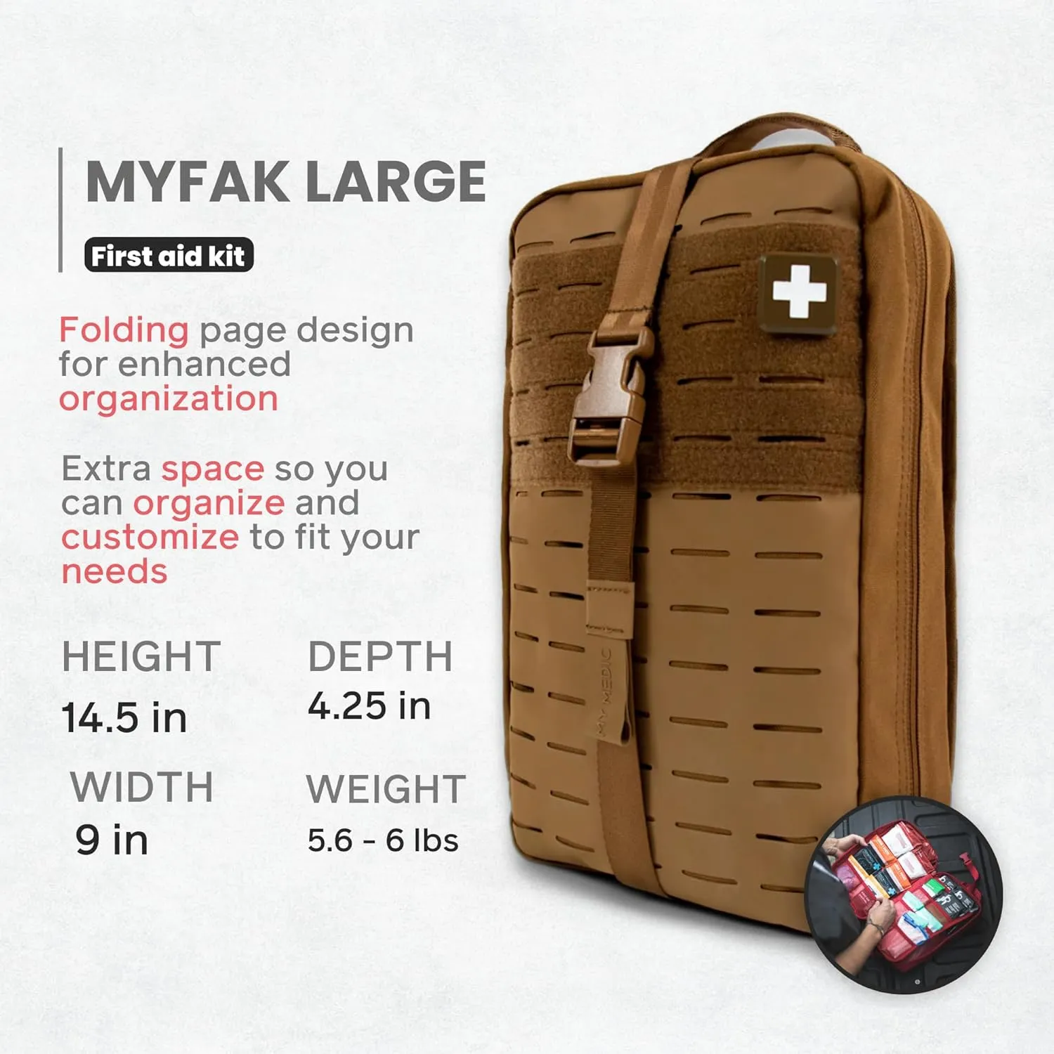 My Medic MYFAK Large Medical Kit (Standard) - Emergency First Aid Survival Essentials & Supplies | Travel Bag Ready EMT Items For Any Car, Home or Office - Coyote