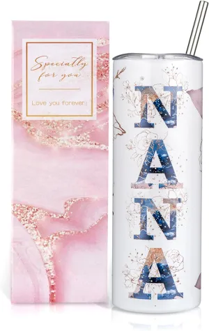 Nana Gifts for Grandma From Grandchildren, Birthday Christmas Gifts For Nana from Grandson Granddaughter, 20oz Floral Stainless Steel Tumbler with Lid (NANA)