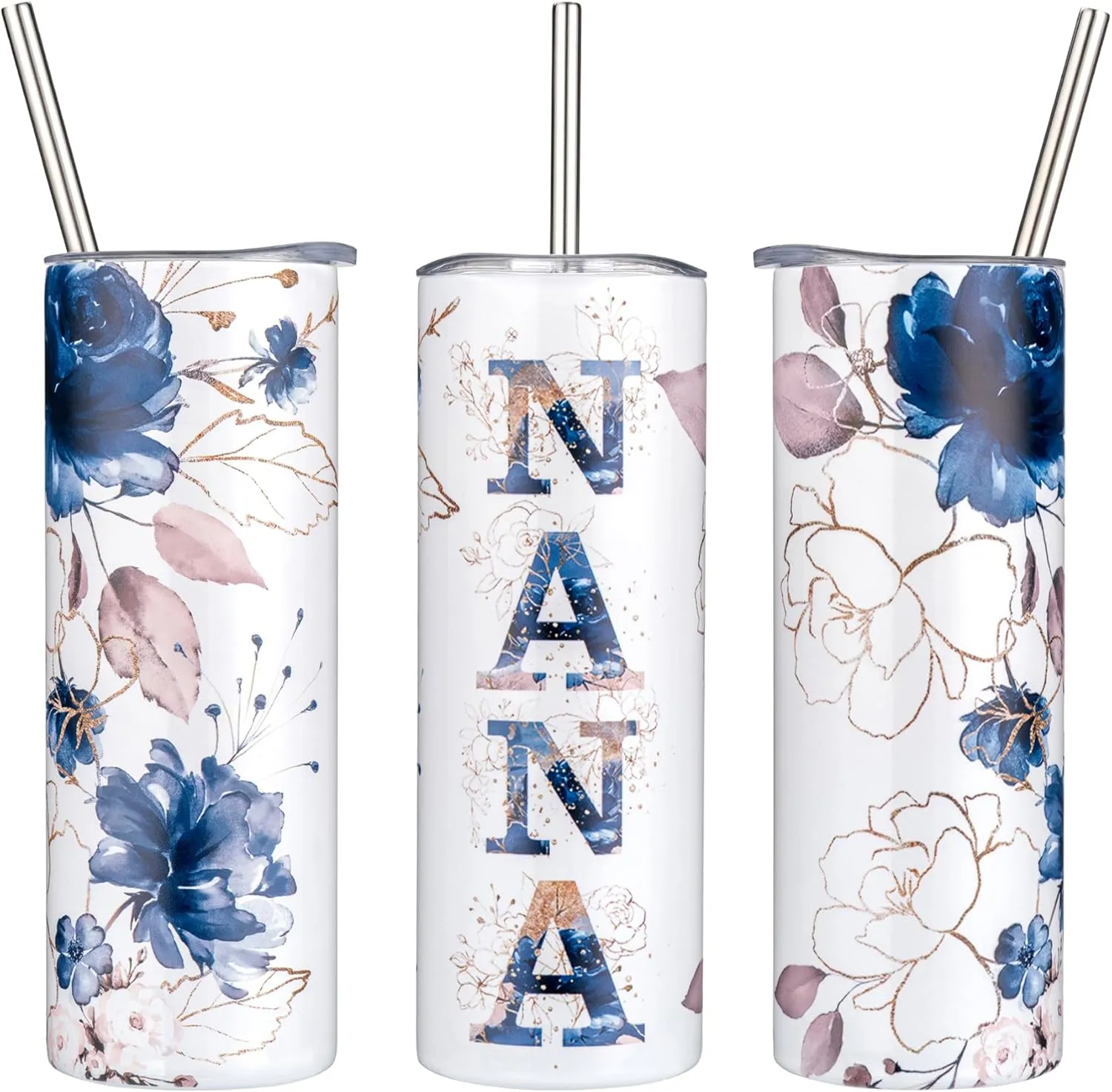 Nana Gifts for Grandma From Grandchildren, Birthday Christmas Gifts For Nana from Grandson Granddaughter, 20oz Floral Stainless Steel Tumbler with Lid (NANA)
