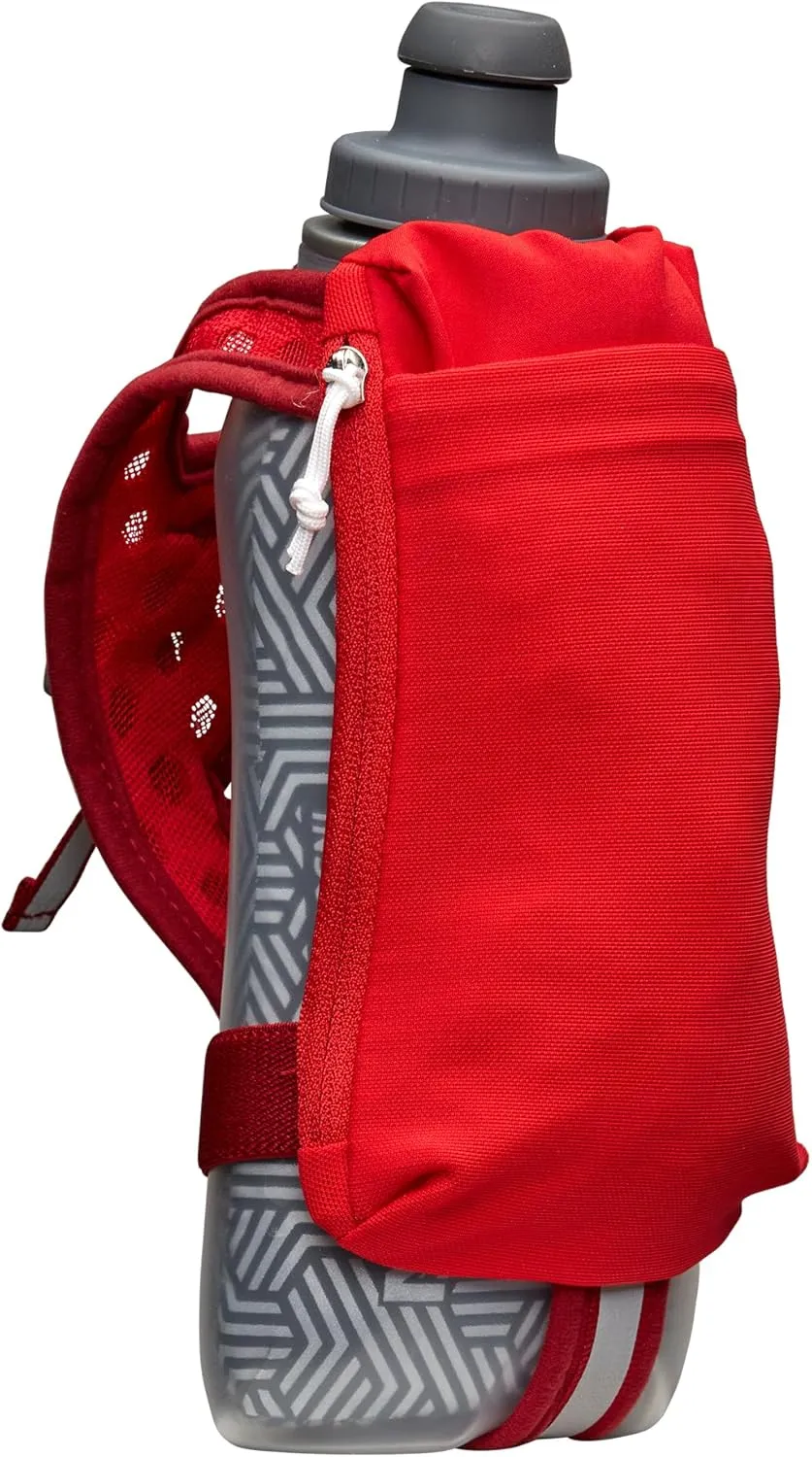 Nathan Insulated Handheld Flask 18oz - Double-Wall Insulation - Ergonomic Grip with Blast Valve Cap - Secure Pockets for Phone/Keys - Reflective - Ideal for Running, SpeedDraw 2 - Ribbon Red