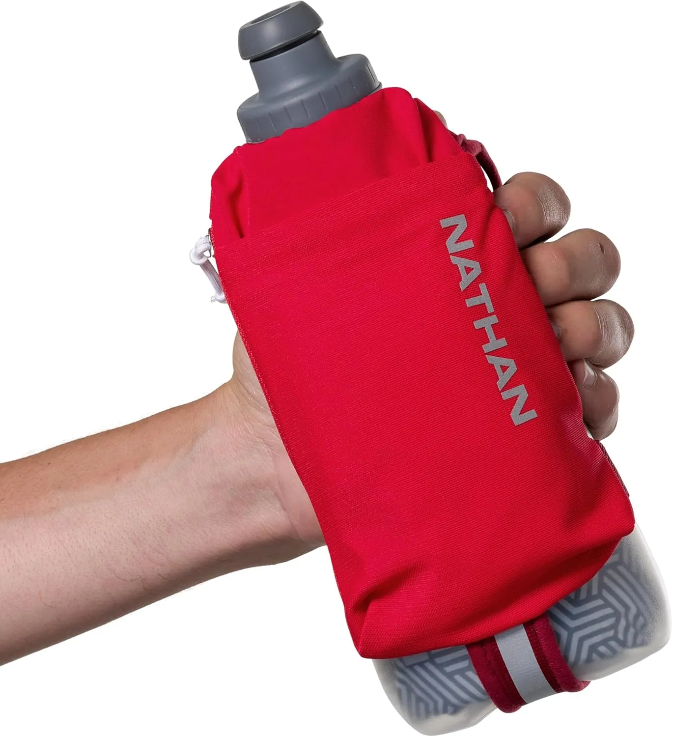 Nathan Insulated Handheld Flask 18oz - Double-Wall Insulation - Ergonomic Grip with Blast Valve Cap - Secure Pockets for Phone/Keys - Reflective - Ideal for Running, SpeedDraw 2 - Ribbon Red