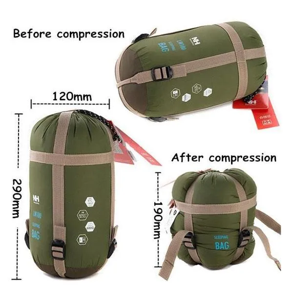 NatureHike Camping Traveling Gadgets 190 x 75cm 360D Nylon Sleeping Bag with Compression Sack Army Green