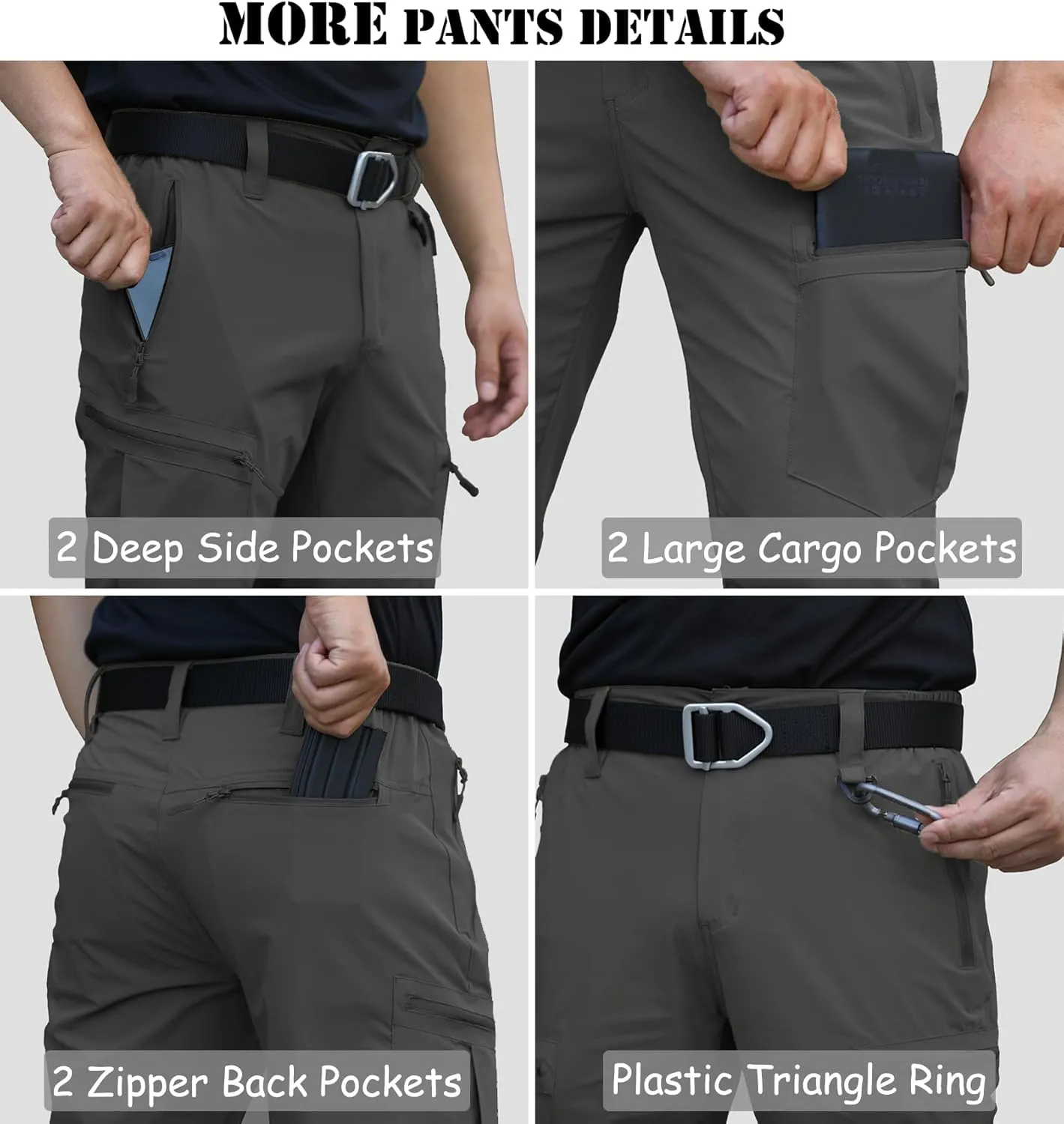 NAVEKULL Men's Lightweight Hiking Pants Quick Dry Stretch Fishing Tactical Work Pants with Zipper Pockets