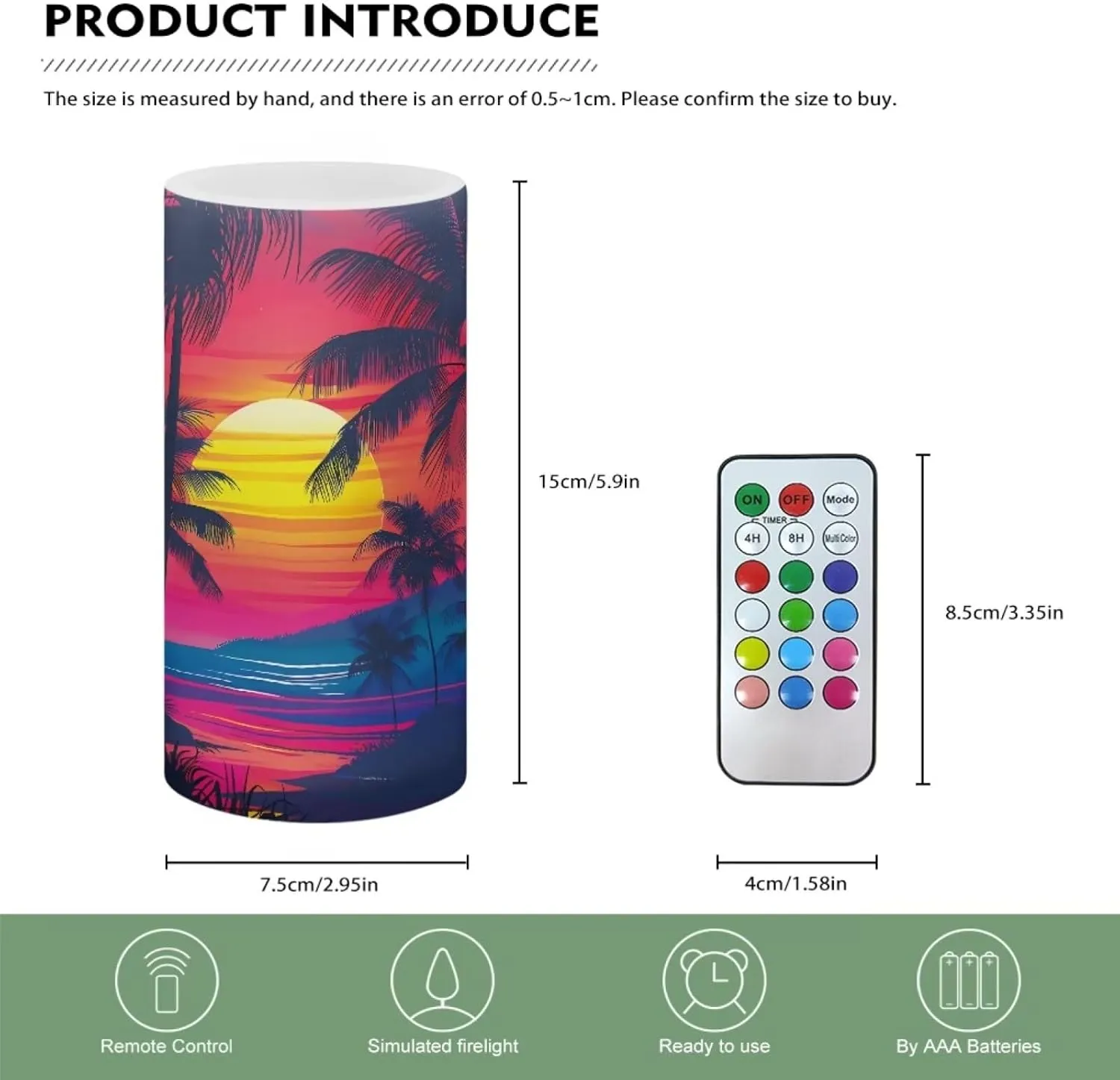 NDISTIN Flameless Candlestick Flickering Candles Timer Rechargeable Electric Candles for Travel Hiking Camping, Sunset Coconut Tree