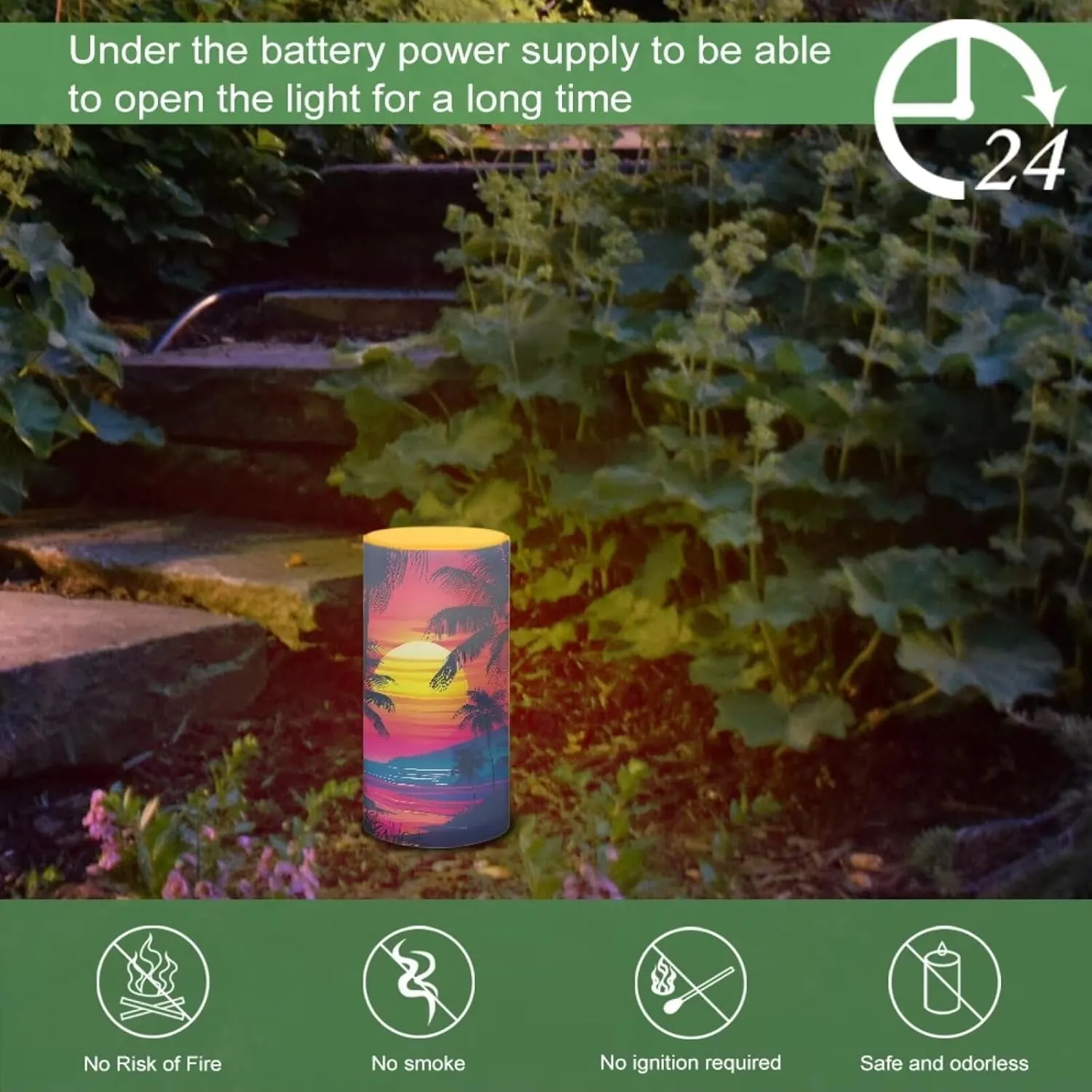 NDISTIN Flameless Candlestick Flickering Candles Timer Rechargeable Electric Candles for Travel Hiking Camping, Sunset Coconut Tree
