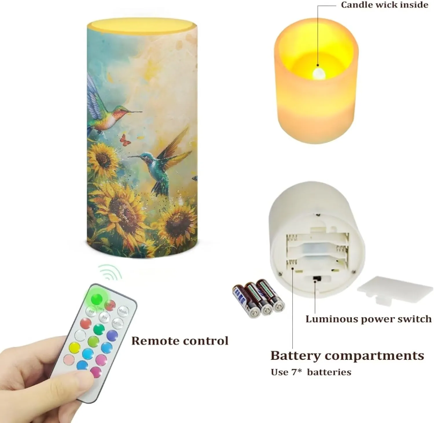 NDISTIN Hummingbird Sunflower Flameless Candles Flickering Battery Operated Candles Travel Camping Hiking Holiday Home Decor