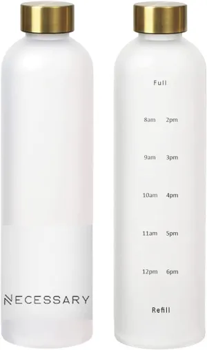 NECESSARY - 1L Water Bottle With Time Marker To Track Daily Hydration - Motivational Water Bottle - BPA Free Frosted Plastic - School, Work, Gym, Sports, Outdoors (1L, 32oz) (Frosted White)