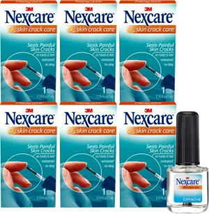 Nexcare Skin Crack Care, Waterproof No-Sting Liquid Bandage for Cracked Fingertips and Dry Hands, Fast-Drying 0.24 fl oz Bottle (Pack of 6)