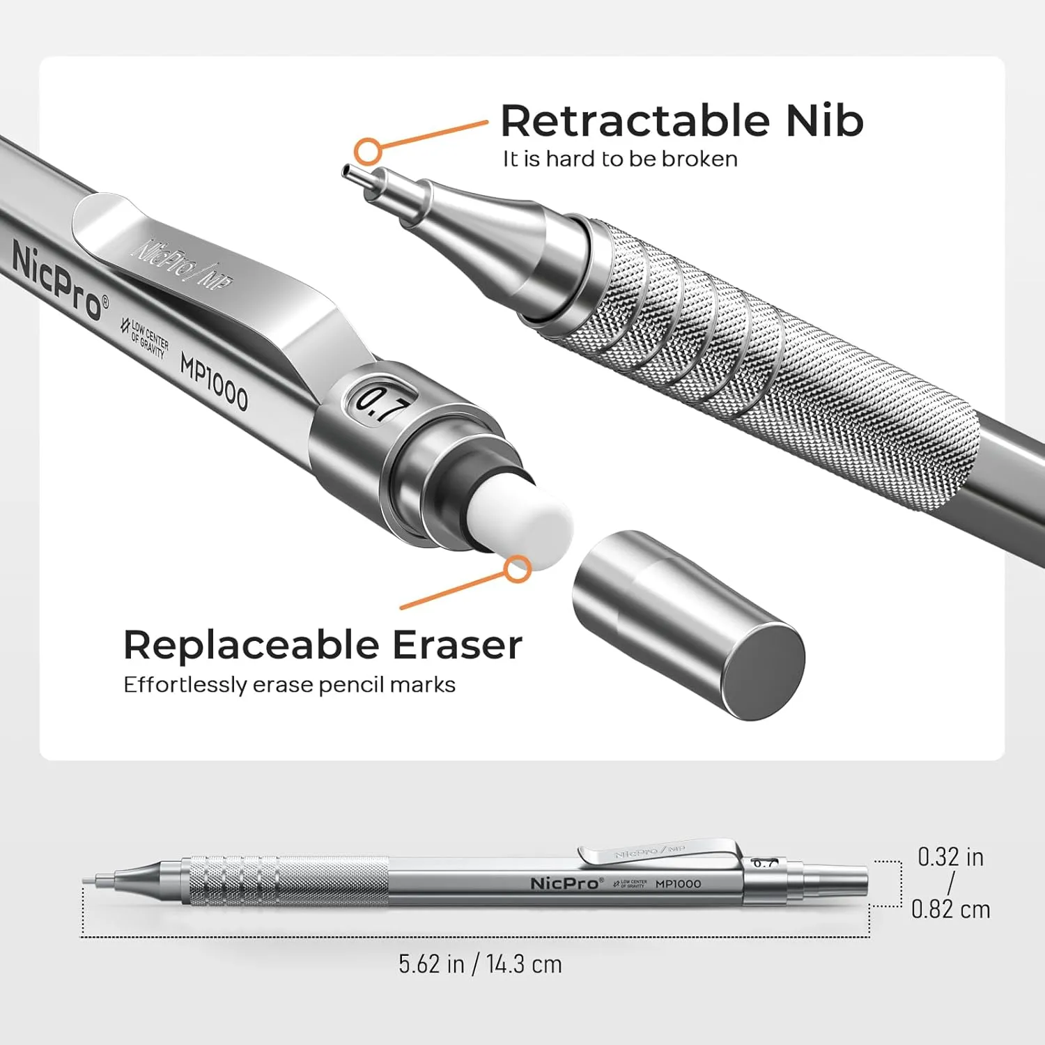 Nicpro 30PCS Silver Metal Mechanical Pencils Set in Leather Case, Art Drafting Pencil 0.5, 0.7, 0.9 mm, 2mm Lead Pencil Holder for Sketching Drawing With 16 Tube (6B 4B 2B HB 2H 4H Colors)Lead Refill