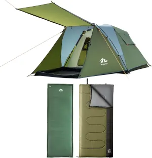 Night Cat Cabin Tent with Self-Inflating Sleeping Pad and Sleeping Bag Double Layer Waterproof Automatic Quick Setup Popup Tent