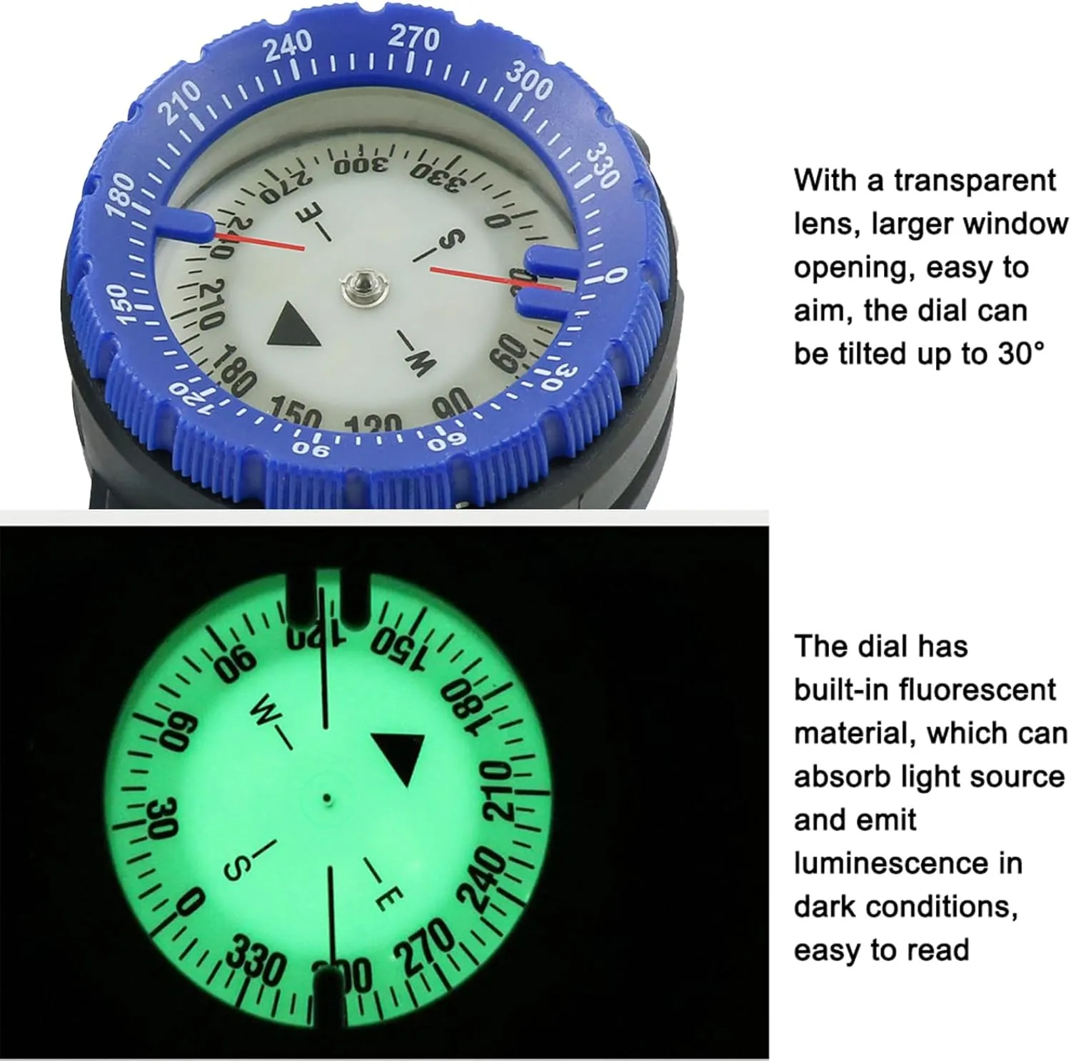 Niiyen Scuba Compass Luminous Dive Wrist Compass Water Proof Navigation Tool 27 fm Underwater Diving Compass with Elastic Rope for Kayak Camping Outdoor Sports