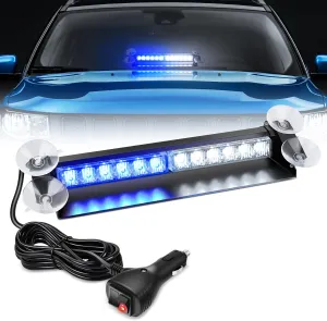 Nilight 12LED Traffic Advisor Strobe Light Bar Blue White Emergency Warning Hazard Safety Dash Front/Rear Windshield Flashing Lights for Cars Trucks Police Firefighter Plow Construction Vehicles
