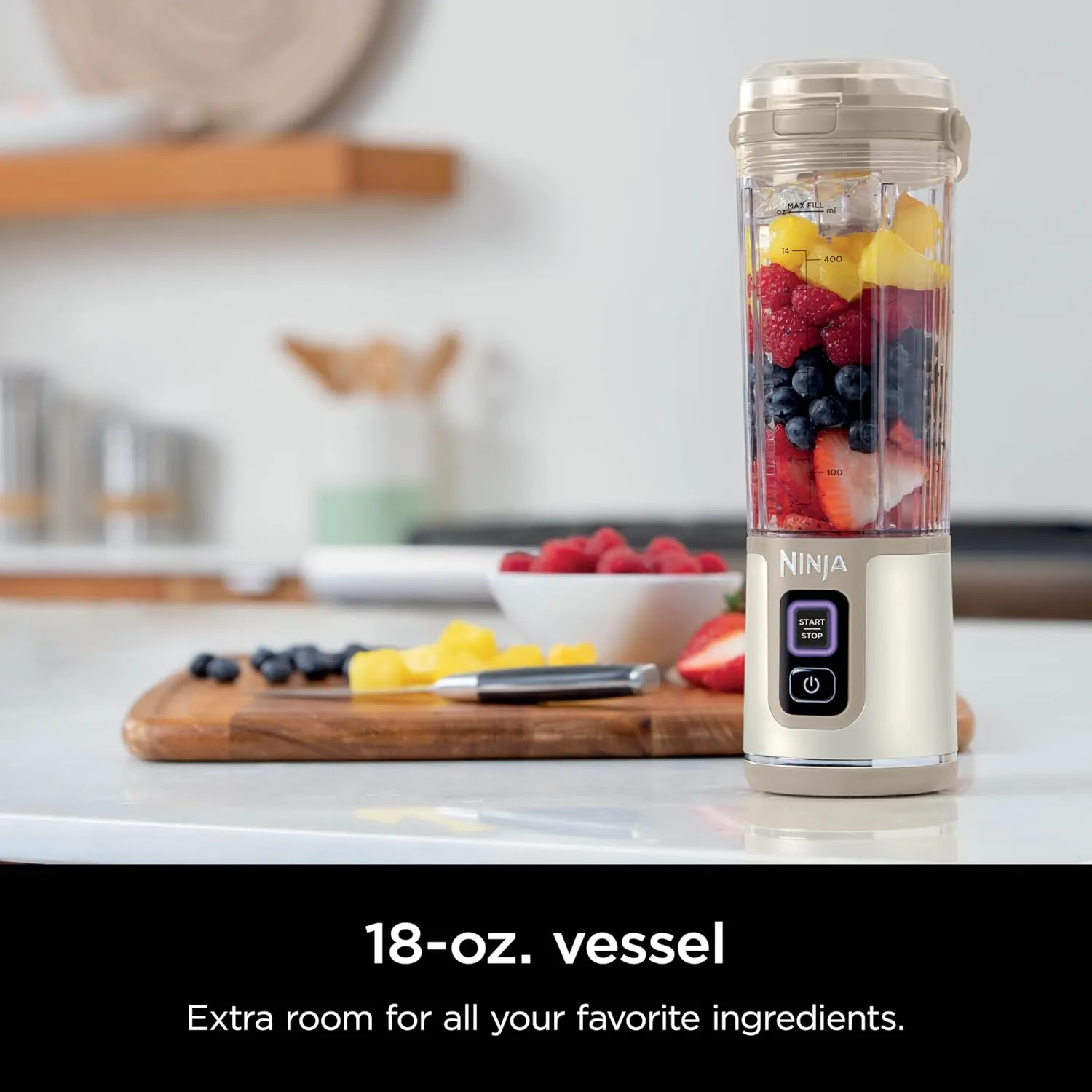 Ninja Blast Portable Blender, Cordless, 18oz. Vessel, Personal Blender for Shakes & Smoothies, BPA Free, Leakproof Lid & Sip Spout, USB-C Rechargeable, Dishwasher Safe Parts, Cream Sand, BC151CS