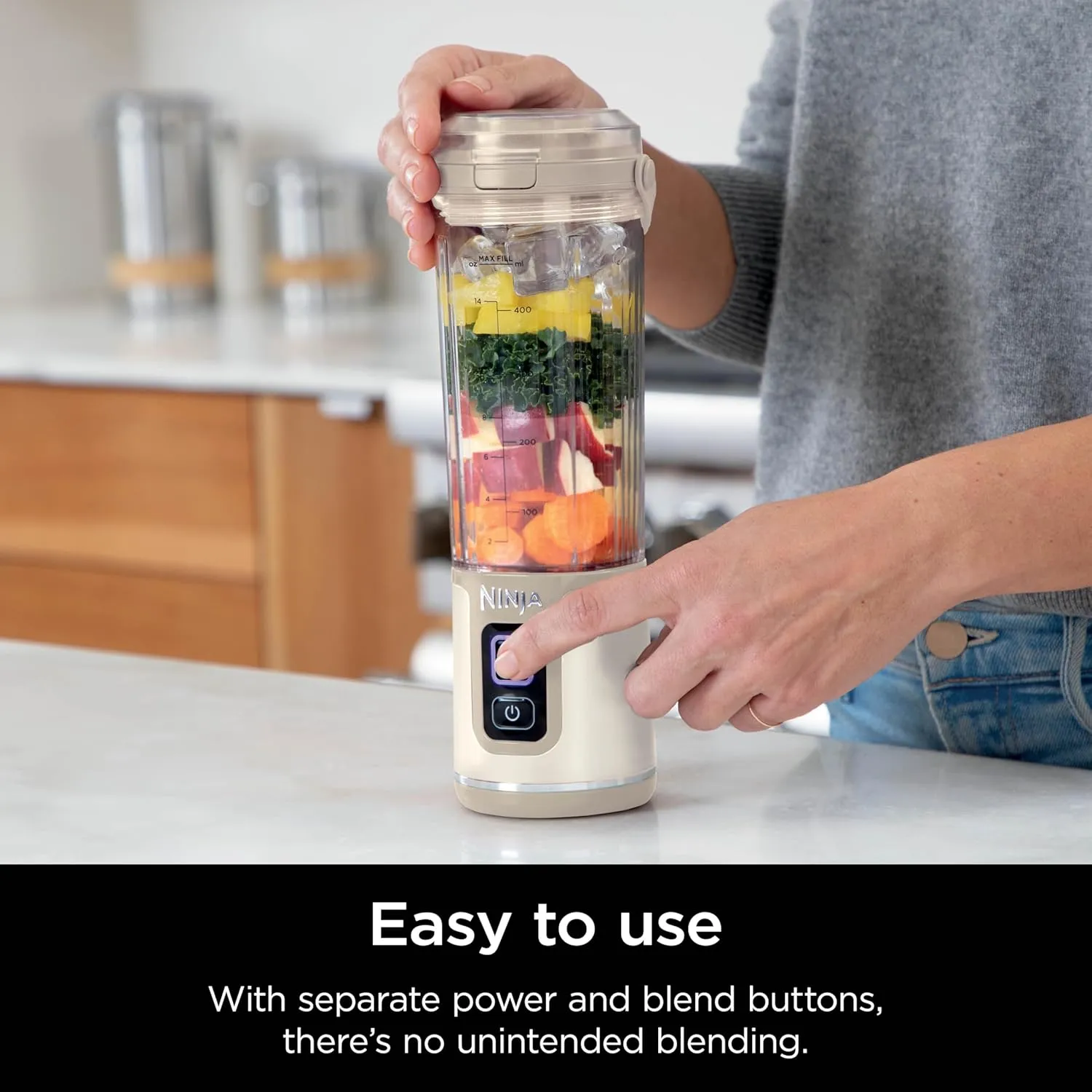 Ninja Blast Portable Blender, Cordless, 18oz. Vessel, Personal Blender for Shakes & Smoothies, BPA Free, Leakproof Lid & Sip Spout, USB-C Rechargeable, Dishwasher Safe Parts, Cream Sand, BC151CS
