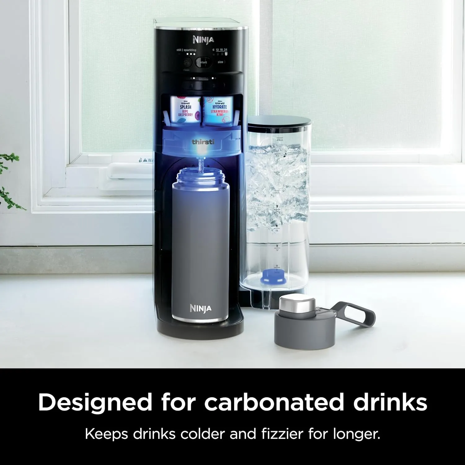 Ninja Thirsti 18oz Travel Water Bottle, For Carbonated Sparkling Drinks, Colder and Fizzier Longer, Leak Proof, 24 Hrs Cold, Dishwasher Safe, Stainless Steel Insulated Tumbler, Charcoal Gray, DW1801GY
