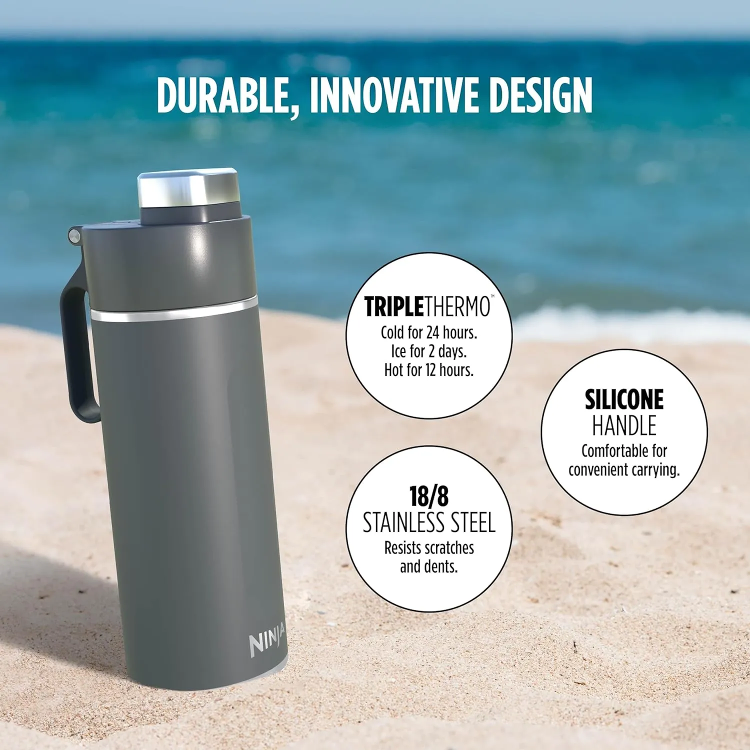 Ninja Thirsti 18oz Travel Water Bottle, For Carbonated Sparkling Drinks, Colder and Fizzier Longer, Leak Proof, 24 Hrs Cold, Dishwasher Safe, Stainless Steel Insulated Tumbler, Charcoal Gray, DW1801GY