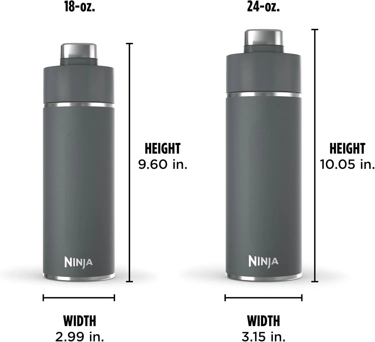 Ninja Thirsti 18oz Travel Water Bottle, For Carbonated Sparkling Drinks, Colder and Fizzier Longer, Leak Proof, 24 Hrs Cold, Dishwasher Safe, Stainless Steel Insulated Tumbler, Charcoal Gray, DW1801GY