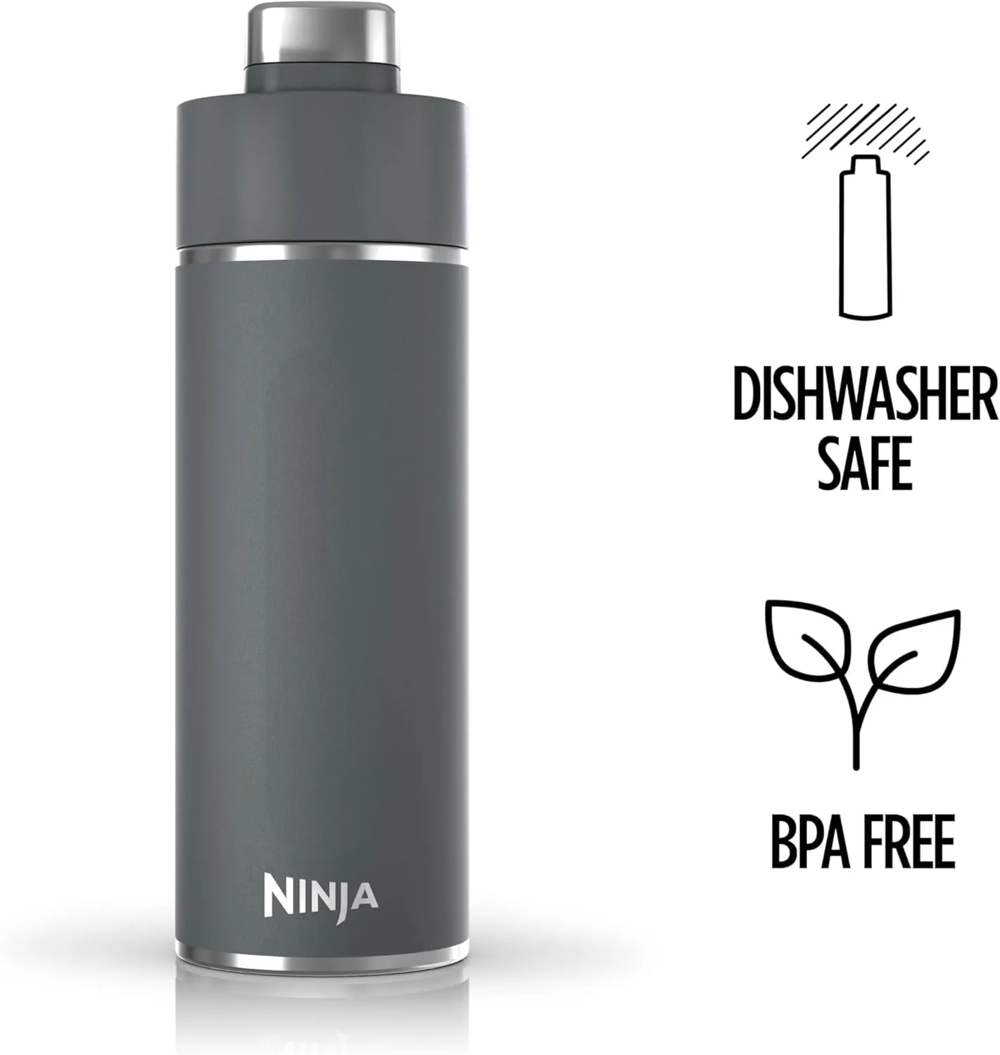 Ninja Thirsti 18oz Travel Water Bottle, For Carbonated Sparkling Drinks, Colder and Fizzier Longer, Leak Proof, 24 Hrs Cold, Dishwasher Safe, Stainless Steel Insulated Tumbler, Charcoal Gray, DW1801GY