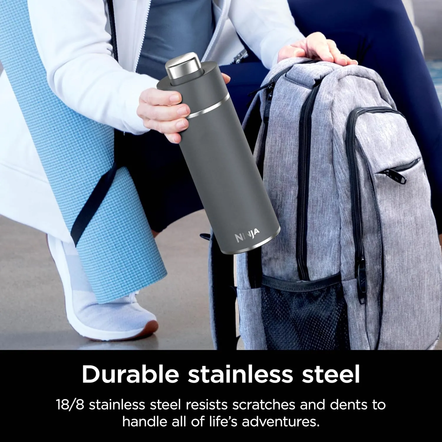 Ninja Thirsti 18oz Travel Water Bottle, For Carbonated Sparkling Drinks, Colder and Fizzier Longer, Leak Proof, 24 Hrs Cold, Dishwasher Safe, Stainless Steel Insulated Tumbler, Charcoal Gray, DW1801GY