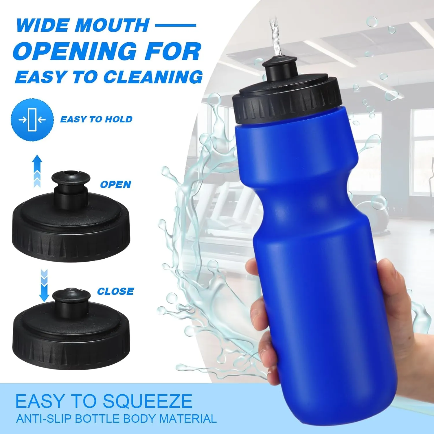 Nitial 24 Pcs Sports Water Bottles Bulk 22 oz Squeeze Reusable Sports Water Bottles Blank Plastic Water Bottles with Pull Top Cap for Adults Sports Fitness Bike, Dishwasher Safe