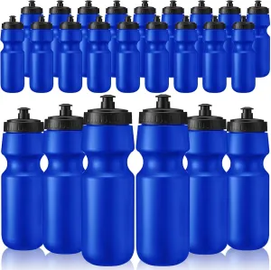 Nitial 24 Pcs Sports Water Bottles Bulk 22 oz Squeeze Reusable Sports Water Bottles Blank Plastic Water Bottles with Pull Top Cap for Adults Sports Fitness Bike, Dishwasher Safe