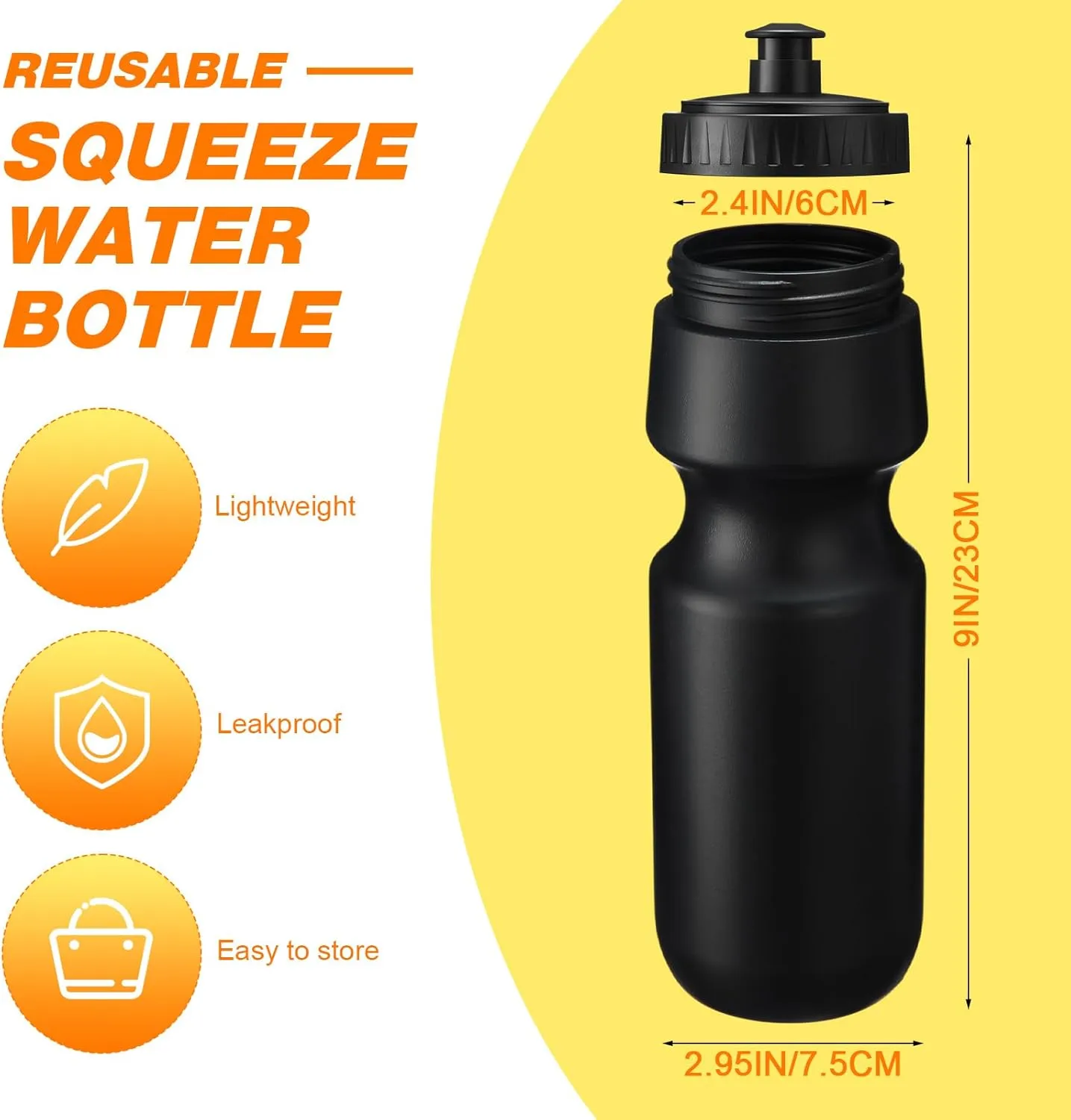 Nitial 24 Pcs Sports Water Bottles Bulk 22 oz Squeeze Reusable Sports Water Bottles Blank Plastic Water Bottles with Pull Top Cap for Adults Sports Fitness Bike, Dishwasher Safe