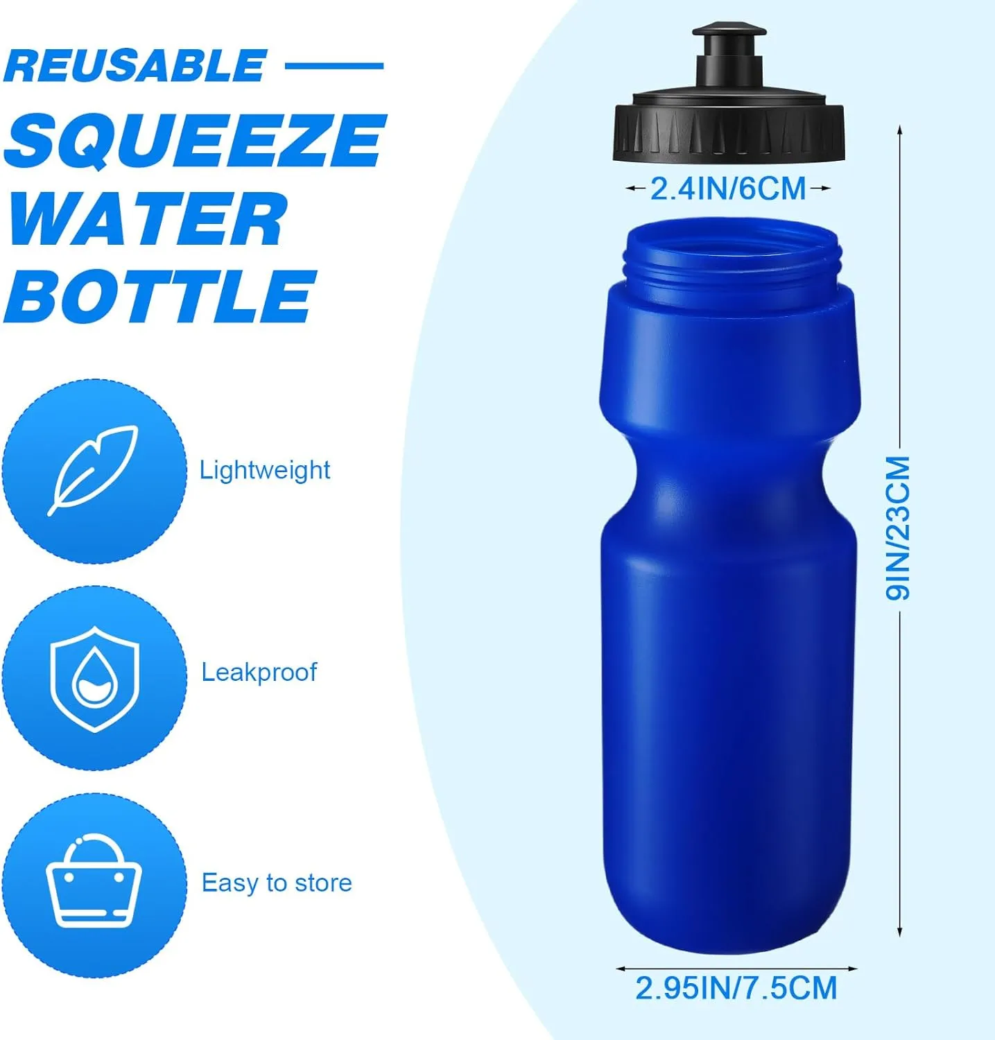 Nitial 24 Pcs Sports Water Bottles Bulk 22 oz Squeeze Reusable Sports Water Bottles Blank Plastic Water Bottles with Pull Top Cap for Adults Sports Fitness Bike, Dishwasher Safe