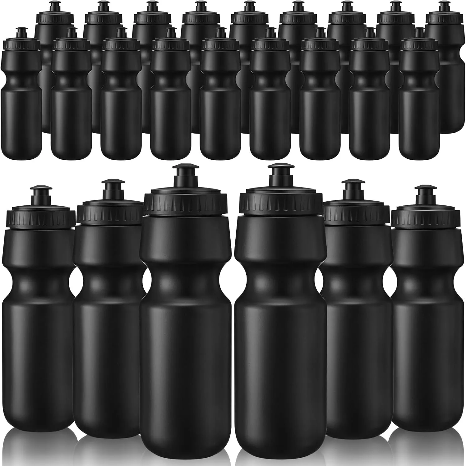 Nitial 24 Pcs Sports Water Bottles Bulk 22 oz Squeeze Reusable Sports Water Bottles Blank Plastic Water Bottles with Pull Top Cap for Adults Sports Fitness Bike, Dishwasher Safe