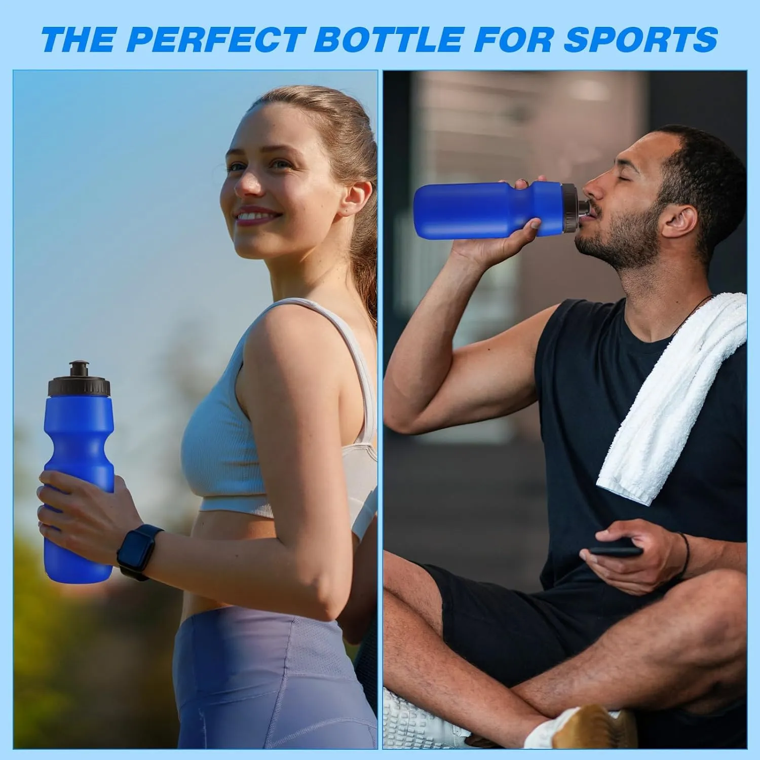 Nitial 24 Pcs Sports Water Bottles Bulk 22 oz Squeeze Reusable Sports Water Bottles Blank Plastic Water Bottles with Pull Top Cap for Adults Sports Fitness Bike, Dishwasher Safe