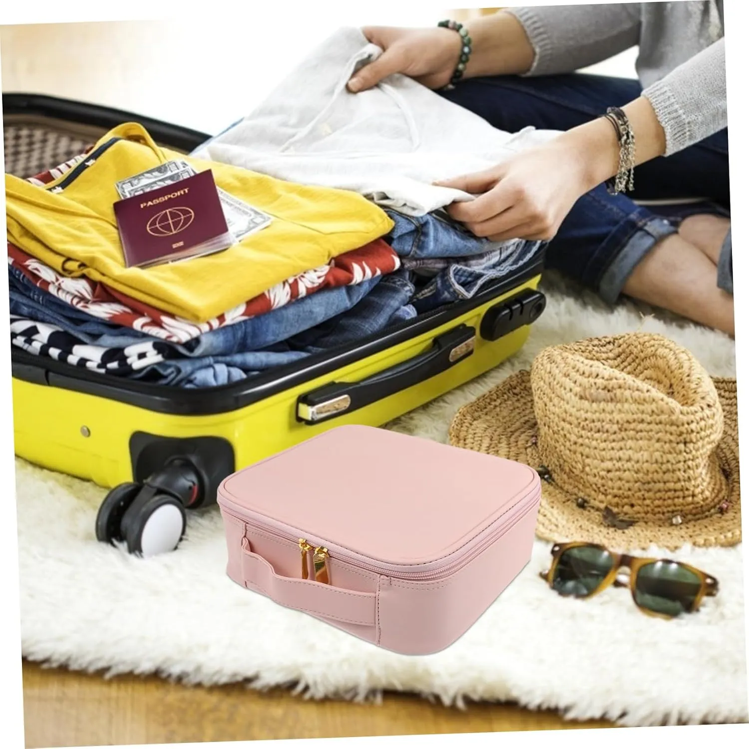 NOLITOY Makeup Box Brush Holder Handheld Storage Bag Large Capacity Cosmetic Organizer for Travel