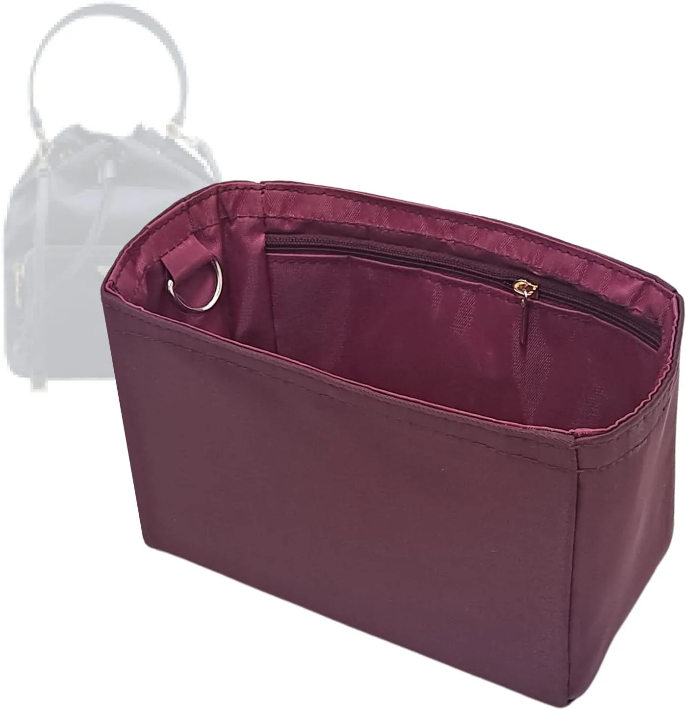 Nylon Purse Organizer for Prada Duet Bucket Inserts with a Zipper Closer Waterproof Bag in Bag Shapers