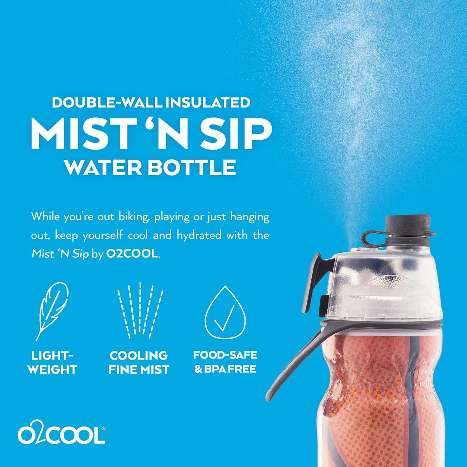 O2COOL Mist 'N Sip Misting Water Bottle 2-in-1 Mist And Sip Function With No Leak Pull Top Spout Reusable Sports Water Bottle - 20 oz (Basketball)