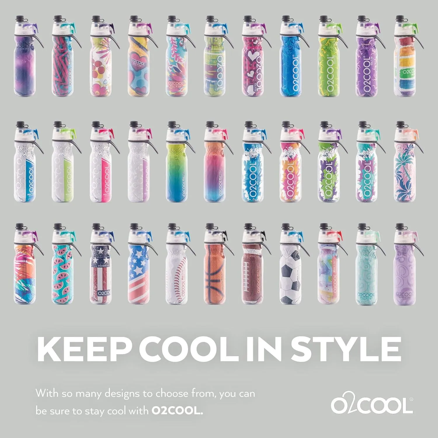 O2COOL Mist 'N Sip Misting Water Bottle 2-in-1 Mist And Sip Function With No Leak Pull Top Spout Reusable Sports Water Bottle - 20 oz (Basketball)