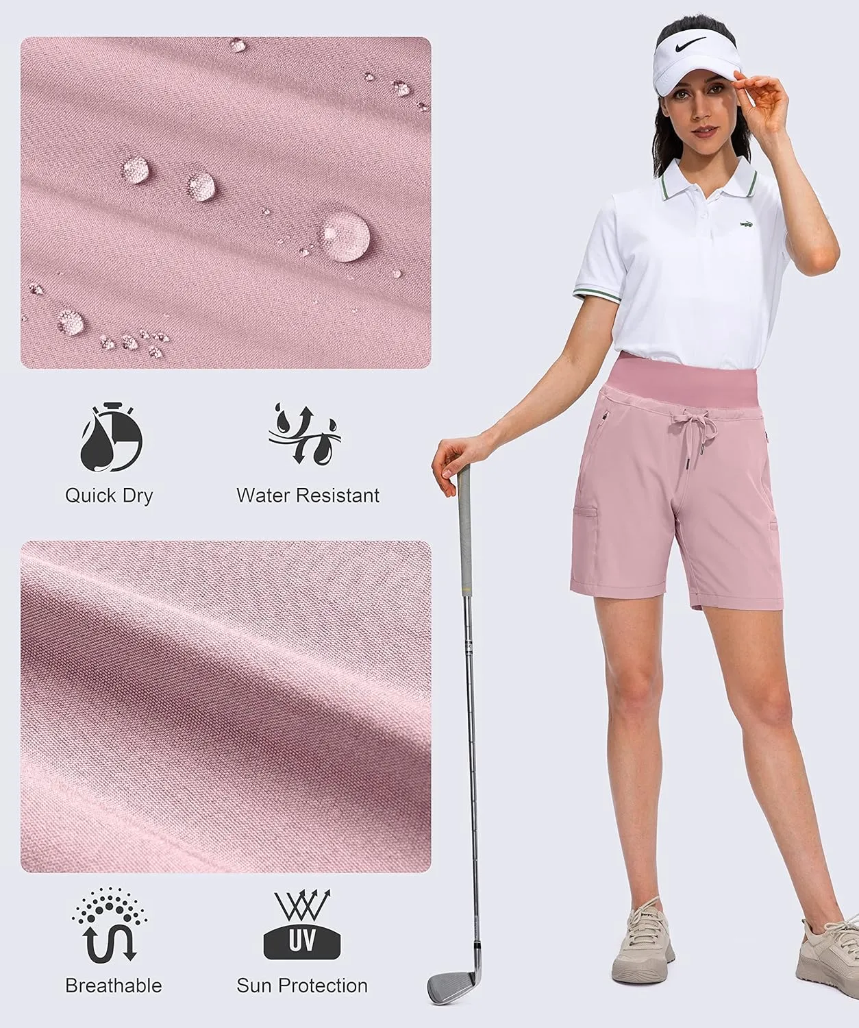 Obla Women's Hiking Cargo Shorts Zipper Pockets Soft High Waisted Quick Dry 7 Inch Long Shorts for Women Golf Athletic Summer