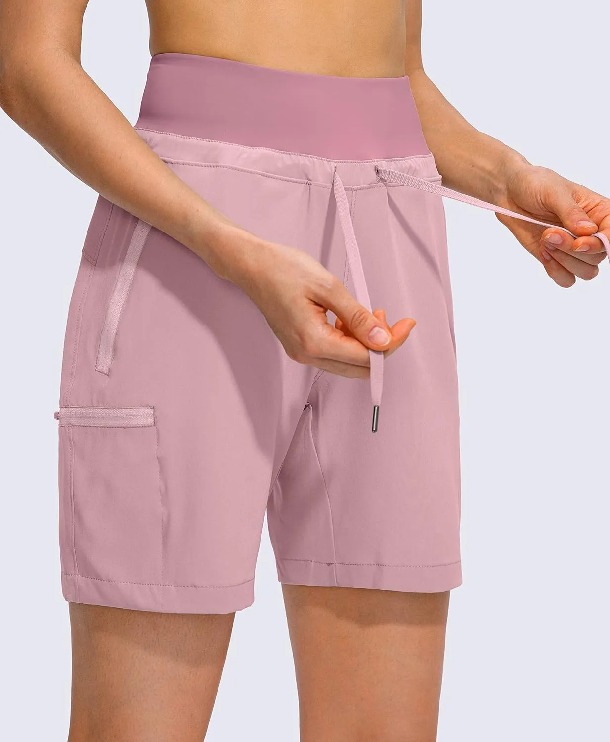 Obla Women's Hiking Cargo Shorts Zipper Pockets Soft High Waisted Quick Dry 7 Inch Long Shorts for Women Golf Athletic Summer