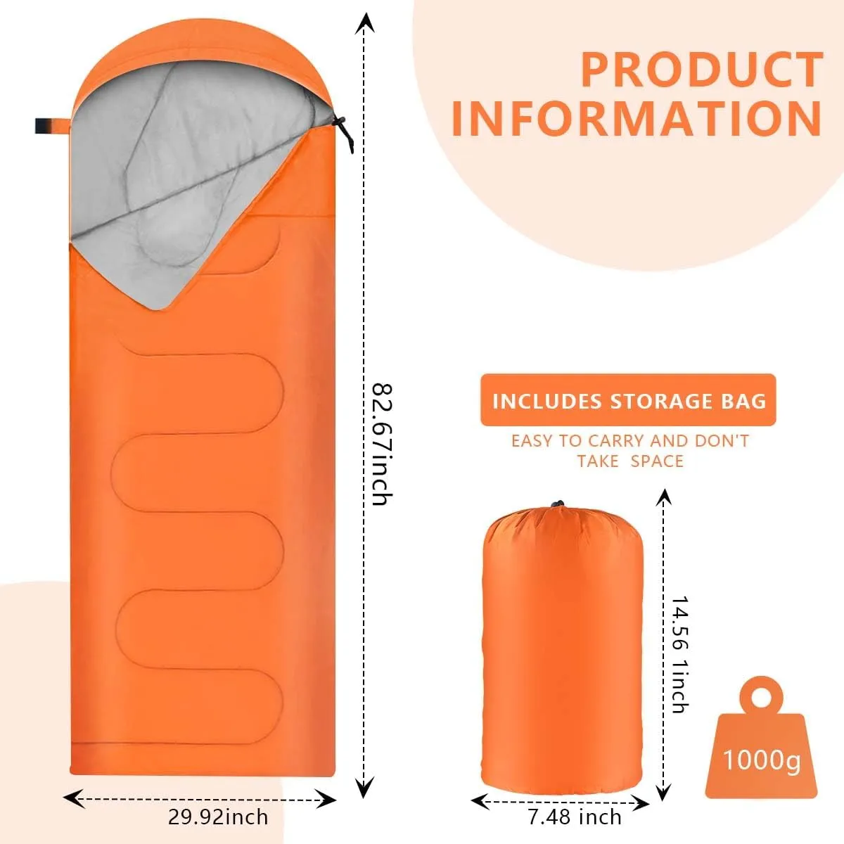 OBTANIM Camping Sleeping Bags Portable Waterproof Sleeping Bag for Adults Kids 4 Seasons Winter, Fall, Spring, Summer Backpacking Hiking Camping Mountaineering Indoor Outdoor Use