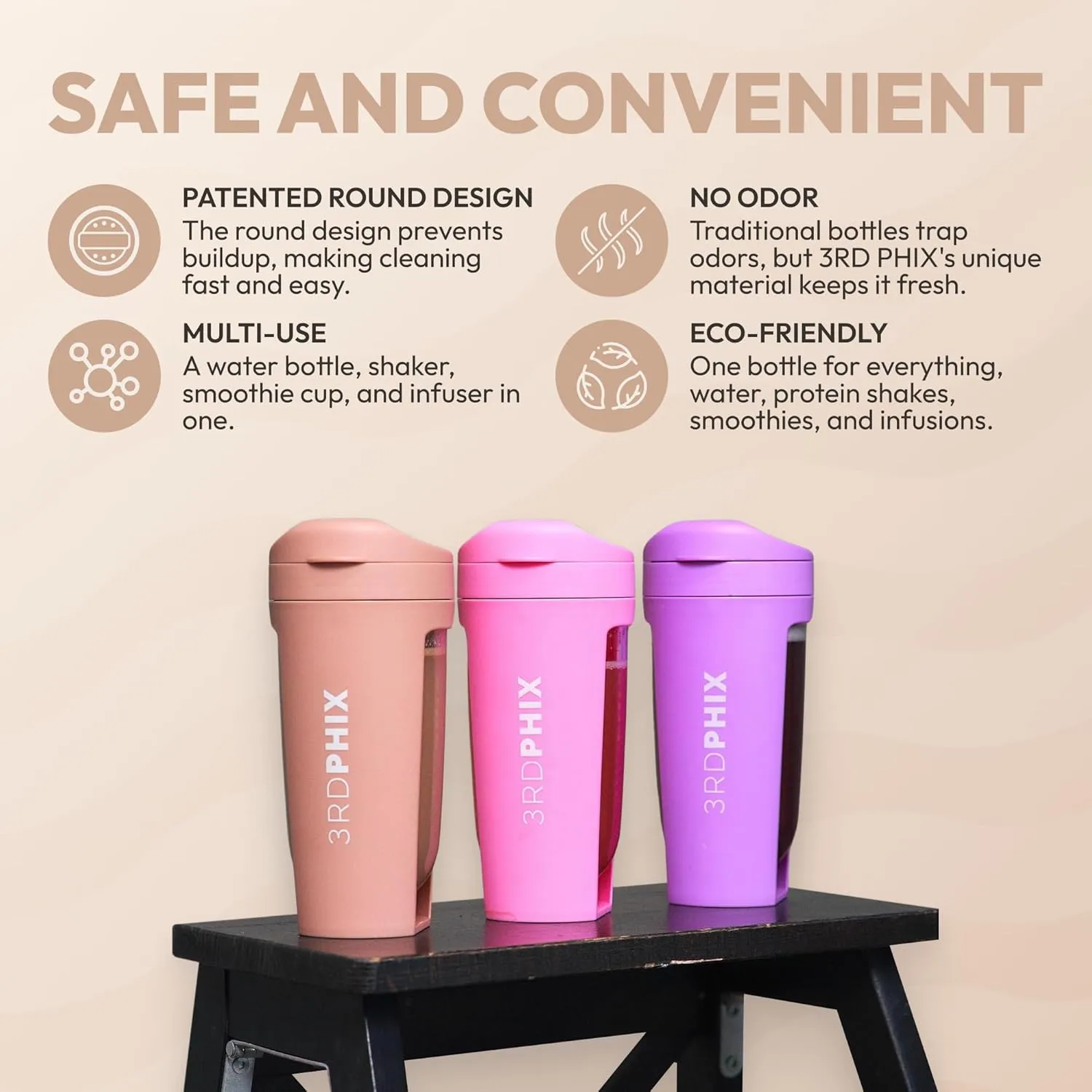 Odor-Free Fitness Bottle Flip Lid – Leakproof, Eco-Friendly, Easy Clean, Multi-Use Hydration Bottle – White, Chrome Rose Gold, Pink, Purple, Beige (White, Pack of 2)