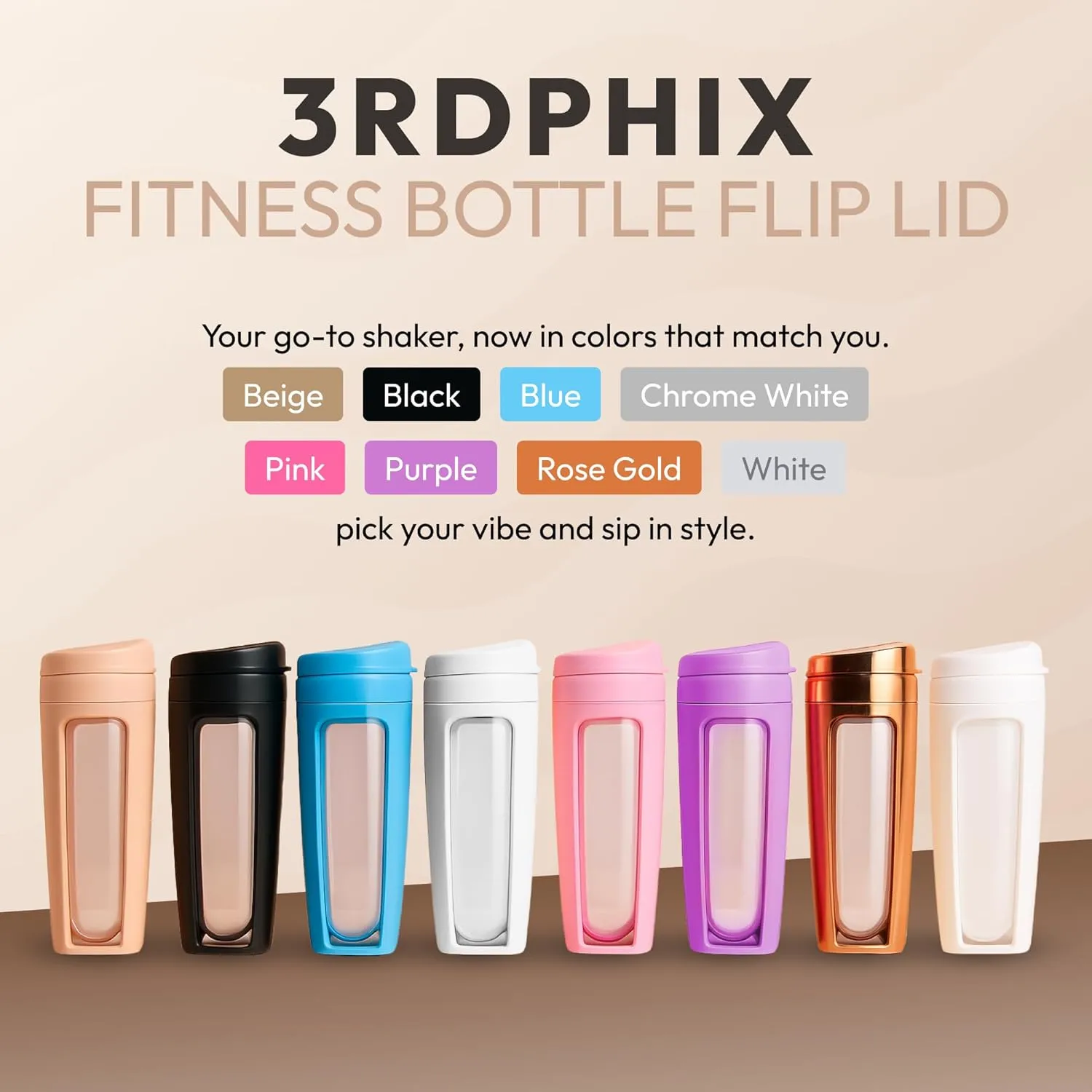 Odor-Free Fitness Bottle Flip Lid – Leakproof, Eco-Friendly, Easy Clean, Multi-Use Hydration Bottle – White, Chrome Rose Gold, Pink, Purple, Beige (White, Pack of 2)