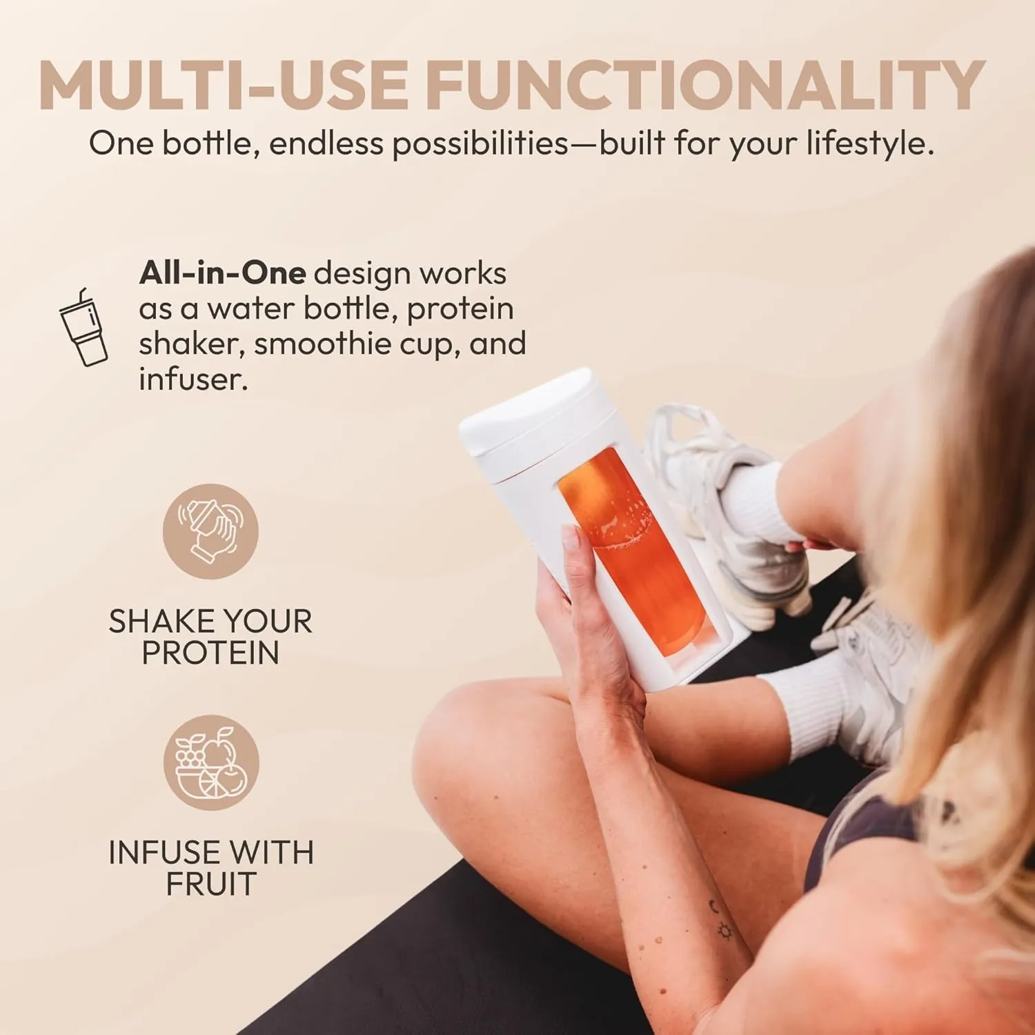Odor-Free Fitness Bottle Flip Lid – Leakproof, Eco-Friendly, Easy Clean, Multi-Use Hydration Bottle – White, Chrome Rose Gold, Pink, Purple, Beige (White, Pack of 2)