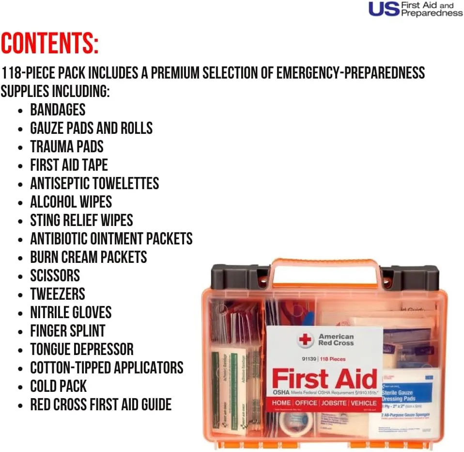 Officially Licensed Product, 25 Person First Aid Kit, 118 Piece Emergency Medical Supplies to Clean & Treat Minor Injuries, Hard Case Box for Home, Business, Job Site, Car