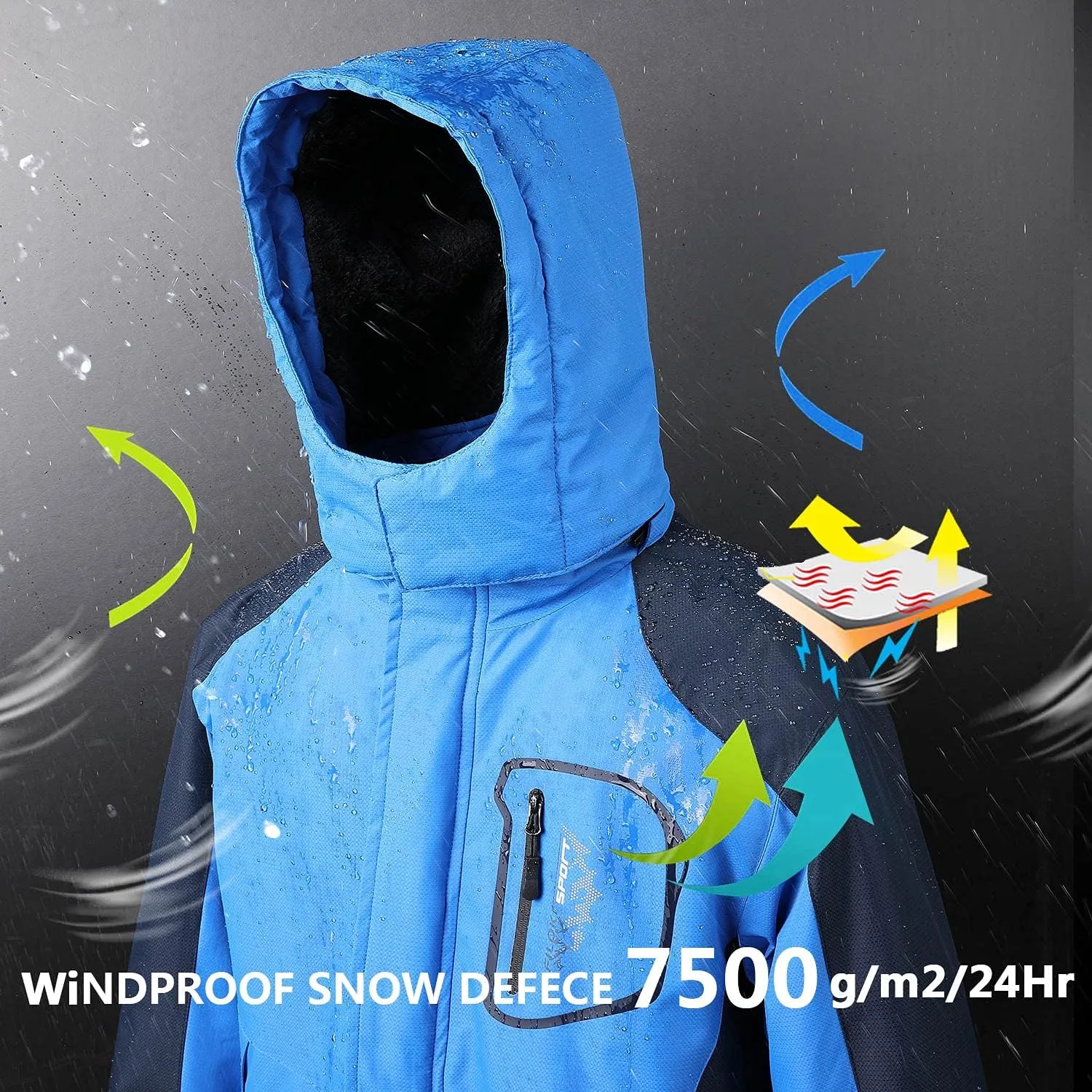 OHSNMAKSL Boy's Waterproof Ski Jacket Warm Winter Snow Coat Kids Fleece Snowboarding Jackets Thick Hooded Windproof Coats