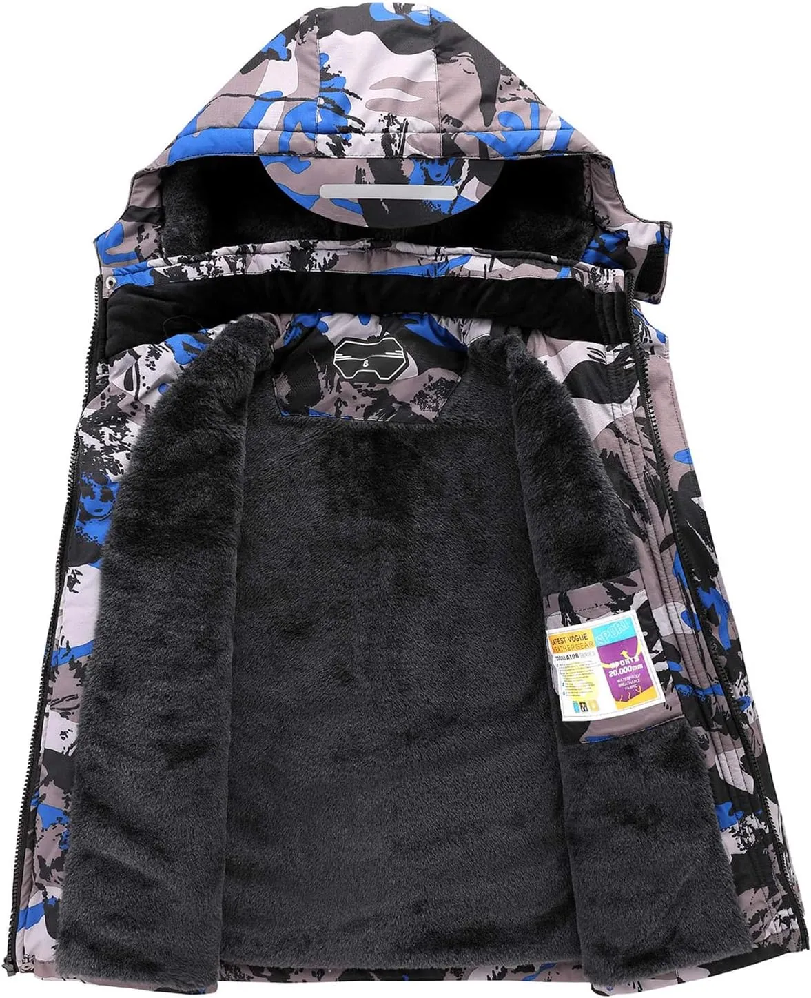 OHSNMAKSL Boy's Waterproof Ski Jacket Warm Winter Snow Coat Kids Fleece Snowboarding Jackets Thick Hooded Windproof Coats