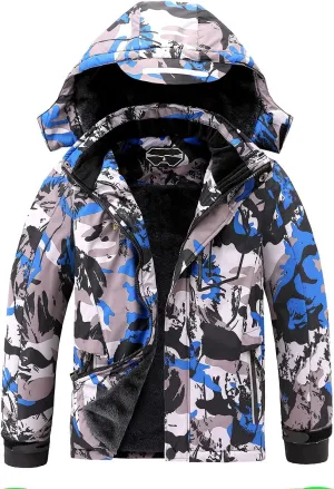 OHSNMAKSL Boy's Waterproof Ski Jacket Warm Winter Snow Coat Kids Fleece Snowboarding Jackets Thick Hooded Windproof Coats