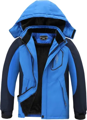 OHSNMAKSL Boy's Waterproof Ski Jacket Warm Winter Snow Coat Kids Fleece Snowboarding Jackets Thick Hooded Windproof Coats