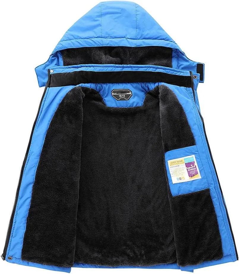 OHSNMAKSL Boy's Waterproof Ski Jacket Warm Winter Snow Coat Kids Fleece Snowboarding Jackets Thick Hooded Windproof Coats