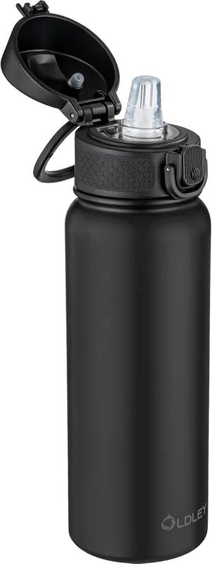 OLDLEY 20 Oz Insulated Stainless Steel Water Bottle For Kids, With Straws Leak-proof, Kids Water Bottles For School Boys Girls, Black