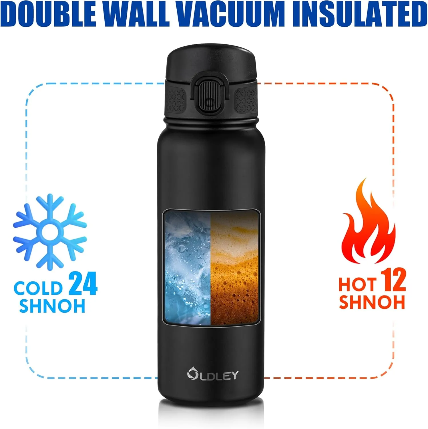 OLDLEY 20 Oz Insulated Stainless Steel Water Bottle For Kids, With Straws Leak-proof, Kids Water Bottles For School Boys Girls, Black