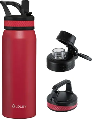 OLDLEY 24 oz Insulated Water Bottle With Straw, Stainless Steel Sports Water Cup Flask with 3 Lids(Straw, Spout and Handle Lid) Double Walled Travel Thermal Canteen Mug,Fire Red